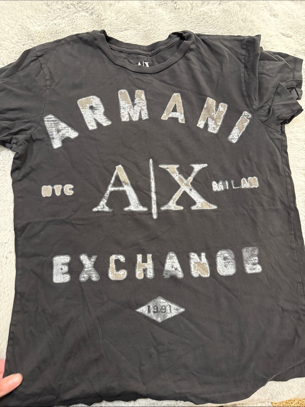 Armani Exchange Black T-Shirt with Silver and Gold Logo